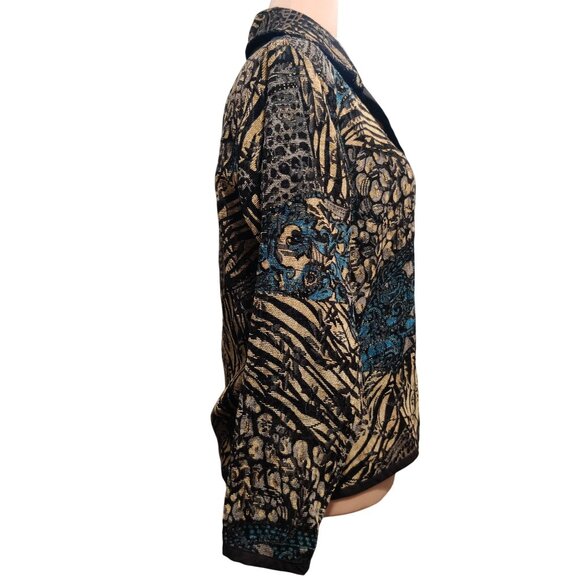 Womens L Jacket Reversible Jacquard Brocade Black Gold Blue Boho 90s Vintage - Picture 5 of 16